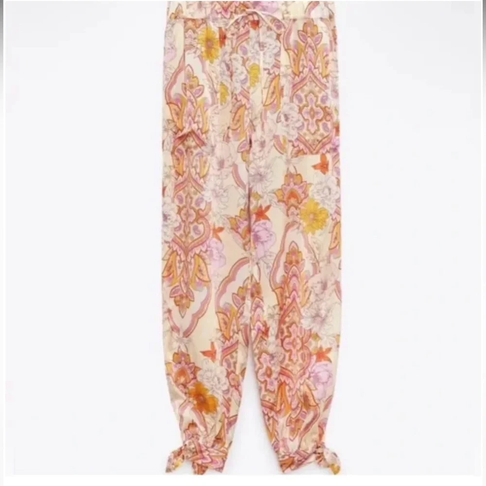 Zara The Sasha Pink Orange Satin Printed Tapered Tie Hem
Pants size S - Picture 5 of 8